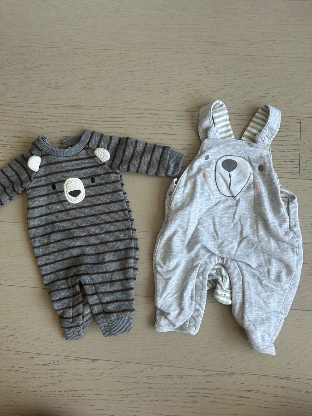 Set of Gray Bear-Themed Baby Rompers